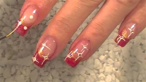 christmas nail art design stars sterne strass tutorial rot gold weiss simple youtube