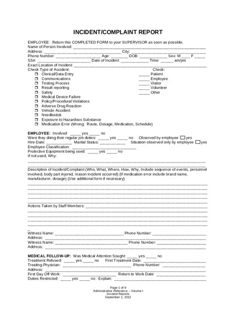incident complaint report incident reports doc template pdffiller