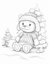 Coloring Bear Stamps Etsy Digi Winter Digital Pages Snow Stamp Cute Sold sketch template