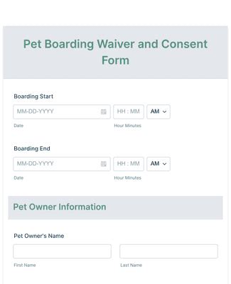 pet boarding waiver  consent form template jotform