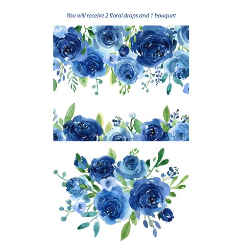 blue watercolor roses flowers leaves  illustrations design