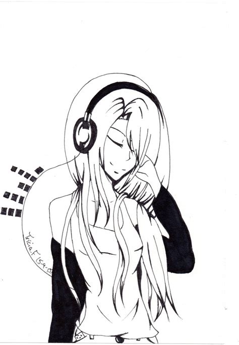 girl  headphones drawing    clipartmag