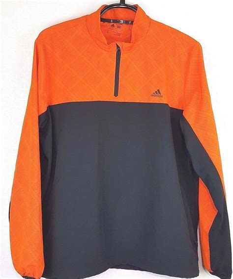 mens adidas large windbreaker orange black long sleeve vented  zip golf top adidas