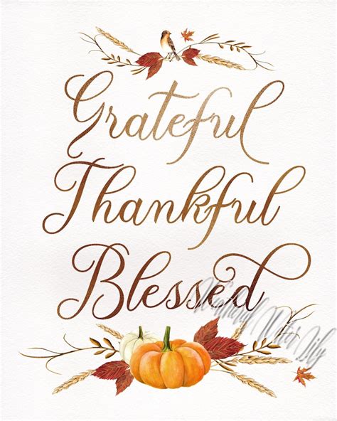 grateful thankful blessed thanksgiving print fall art fall etsy