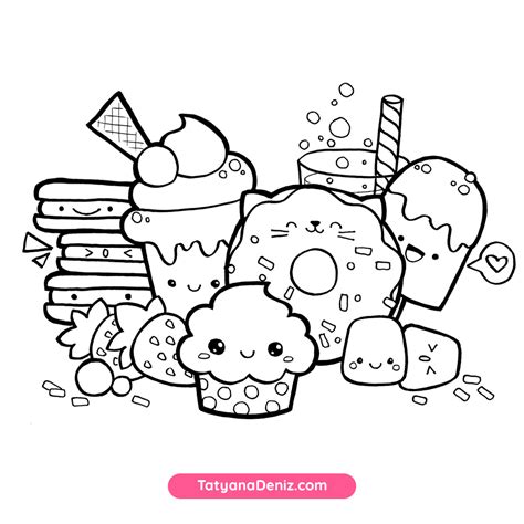 kawaii sweets doodle  coloring page printalbe