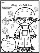 Addition Fall Math Worksheets Grade Coloring Color Activities Worksheet Autumn Activity 1st First Number Kindergarten Second Teacherspayteachers Scarecrow Fun Students sketch template