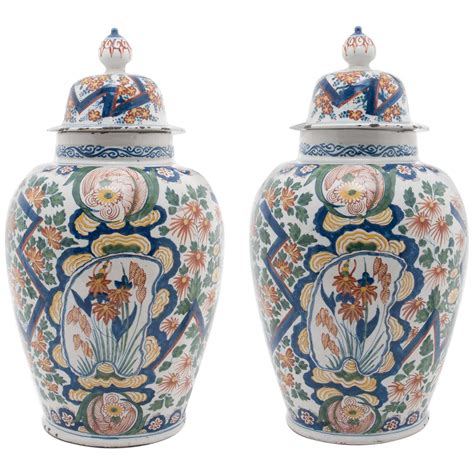 pair  polychrome vases  dutch delftware  sale  stdibs