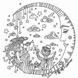 Coloring Pages Moon Adult Adults Colouring Color Celestial Mandala Cool Star Therapy Print Kids Cute Coloringhome sketch template