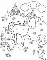 Unicorn Coloring Pages Rainbow Flowers Castle Magical Print sketch template