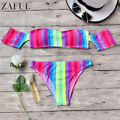 zaful bikinis women 2017 colorful rainbow print bikini set brazilian