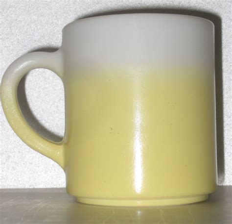 hazel atlas milk glass yellow fade print mug coffee cup vintage mid century