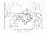 Shepherds Nativity Visit Jesus Baby Colouring Pages Coloring Activity Christmas Story Sheets Village Explore sketch template