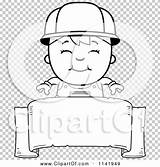 Handy Banner Boy Over Outlined Coloring Clipart Vector Cartoon Thoman Cory sketch template