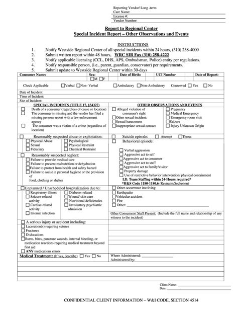 special incident report westside regional center fill out and sign