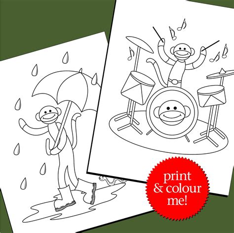 colouring pages sock monkeying  printable