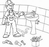 Plumber Installs Washbasin sketch template