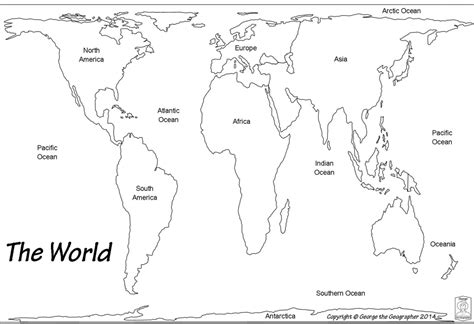 printable map  continents  oceans