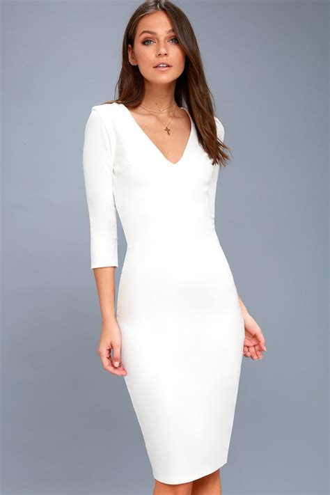 Chic White Dress White Midi Dress Bodycon Dress Lulus