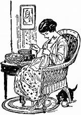 Sewing Woman Clipart Vintage Quilting Women Clip Mending Chair Sitting Clothing Illustration Cliparts Lady While Mend Hand Etc Embroidery Quilts sketch template
