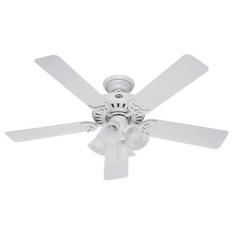 hunter fan company  downrod mount  white blades ceiling fan   watts light white
