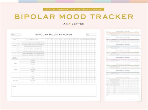 printable bipolar mood tracker monthly bipolar mood tracker etsy