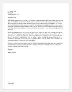 warning letter  unprofessional behavior  workplace