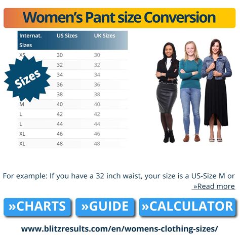 Women S Size Chart Conversion Tops Pants Us Eu Waist