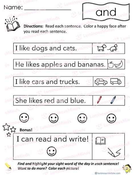 reading comprehension worksheets reading  sight word