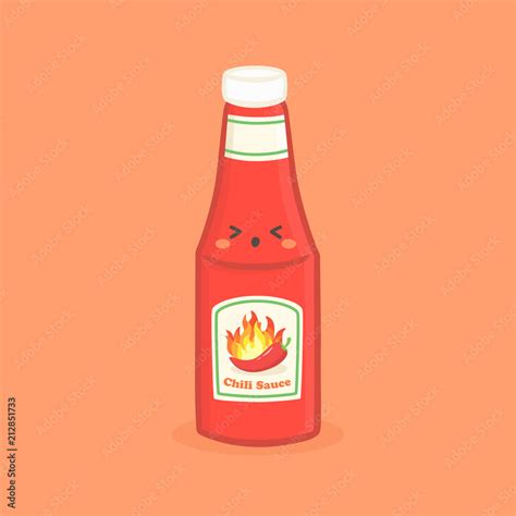 Cute Hot Chili Sauce Bottle Vector Illustration Cartoon Smile Stock