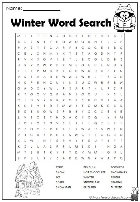 winter word search printable  word search printable   kids