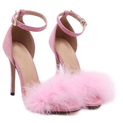 pink fluffy strap heels sugarsweetme