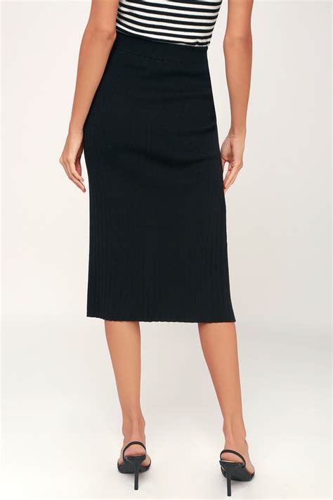 Kellie Black Ribbed Sweater Pencil Skirt Work Outfits Women Stylish