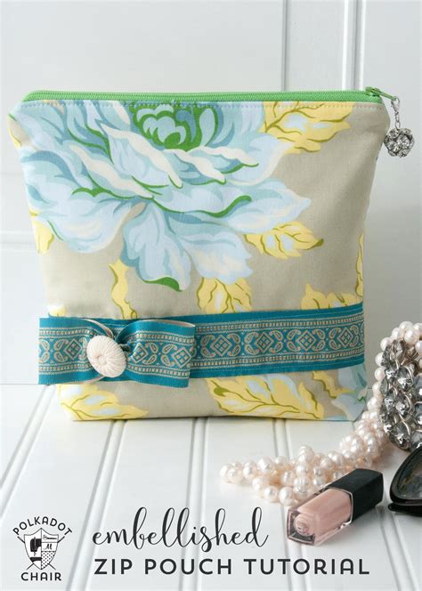 embellished zippered pouch tutorial  polka dot chair
