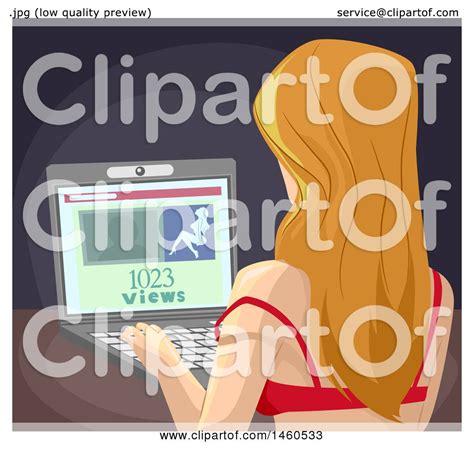 clipart of a rear view of a sexy woman using a webcam for