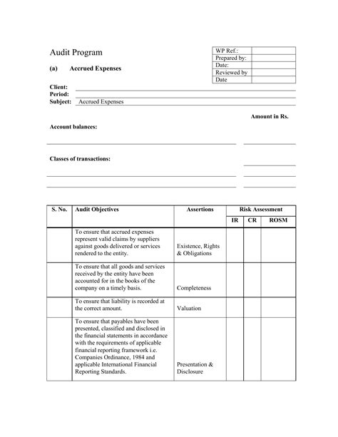 accrued expenses audit working papers