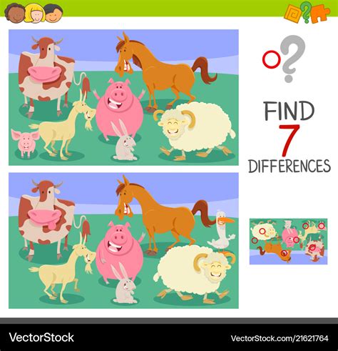 find differences game  farm animals royalty  vector