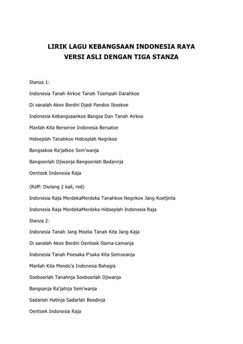 Lirik Lagu Kebangsaan Indonesia Raya