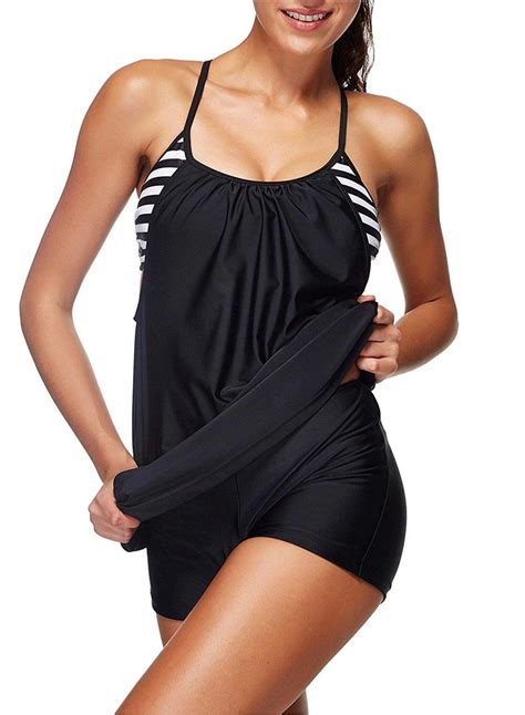 zando women s slimming swimwear stripe skirt swimsuits black size 10