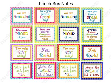 cupcake express free printable lunch box notes
