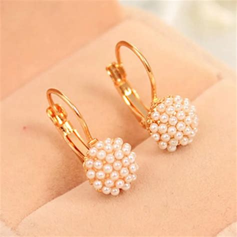 Buy Cute Simulated Pearl Earrings Gold Color Ear