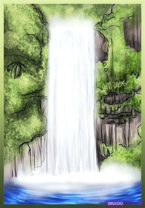 waterfall simple pencil drawings  nature drawing  waterfall