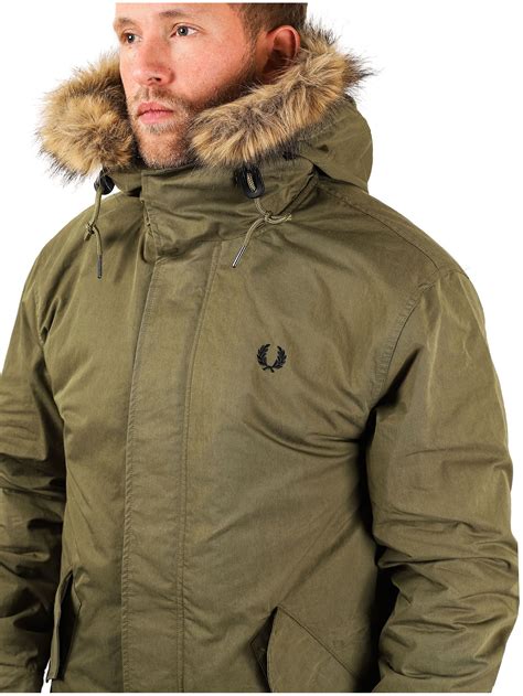 fred perry parka in british olive with zip in liner jacket dapper street