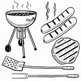 Cookout Barbecue Drawing Sketch Backyard Grill Vector Illustration Stock Charcoal Objects Bratwurst Equipment Clip Illustrations Hot Dog Spatula Doodle Depositphotos sketch template