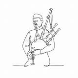 Cornemuse Spielt Schwarzweiß Dudelsackspieler Kontinuierlichen Federzeichnung Joueur Trait Continu Jouant écossais Dessin Illustrationen sketch template