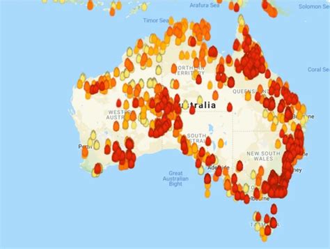 australia fire map week long state  emergency due  widespread extreme fire danger