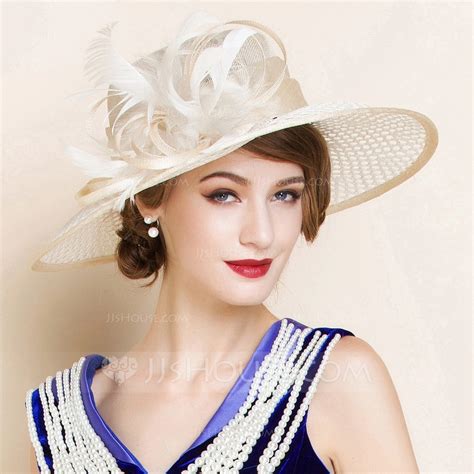 ladies beautiful summer cambric with feather bowler cloche hat