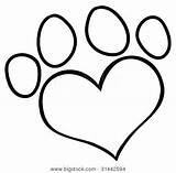 Paw Dog Print Coloring Heart Drawing Pages Bone Clip Clipart Paws Cat Pawprint Prints Cartoon Outlined Shaped Outline Patrol Vector sketch template