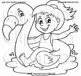 Float Flamingo Clipart Swim Illustration Girl Visekart Royalty Vector Clip sketch template