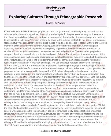 exploring cultures  ethnographic research  essay