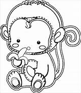 Monkey Coloring Banana Pages Eating Coloringbay sketch template